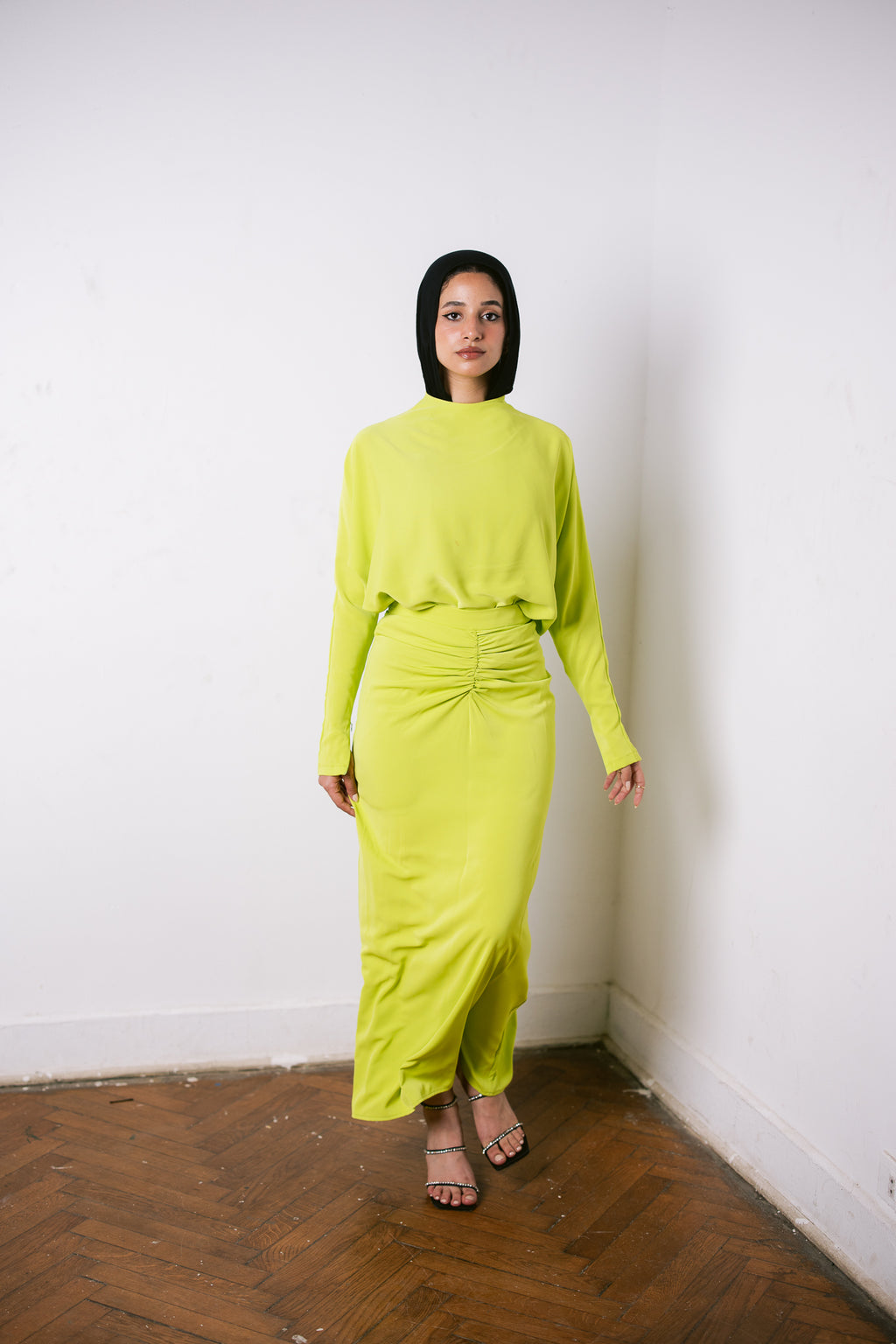 Ruched Maxi Skirt - Apple Green