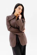 Fitted Leather Jacket - Brown