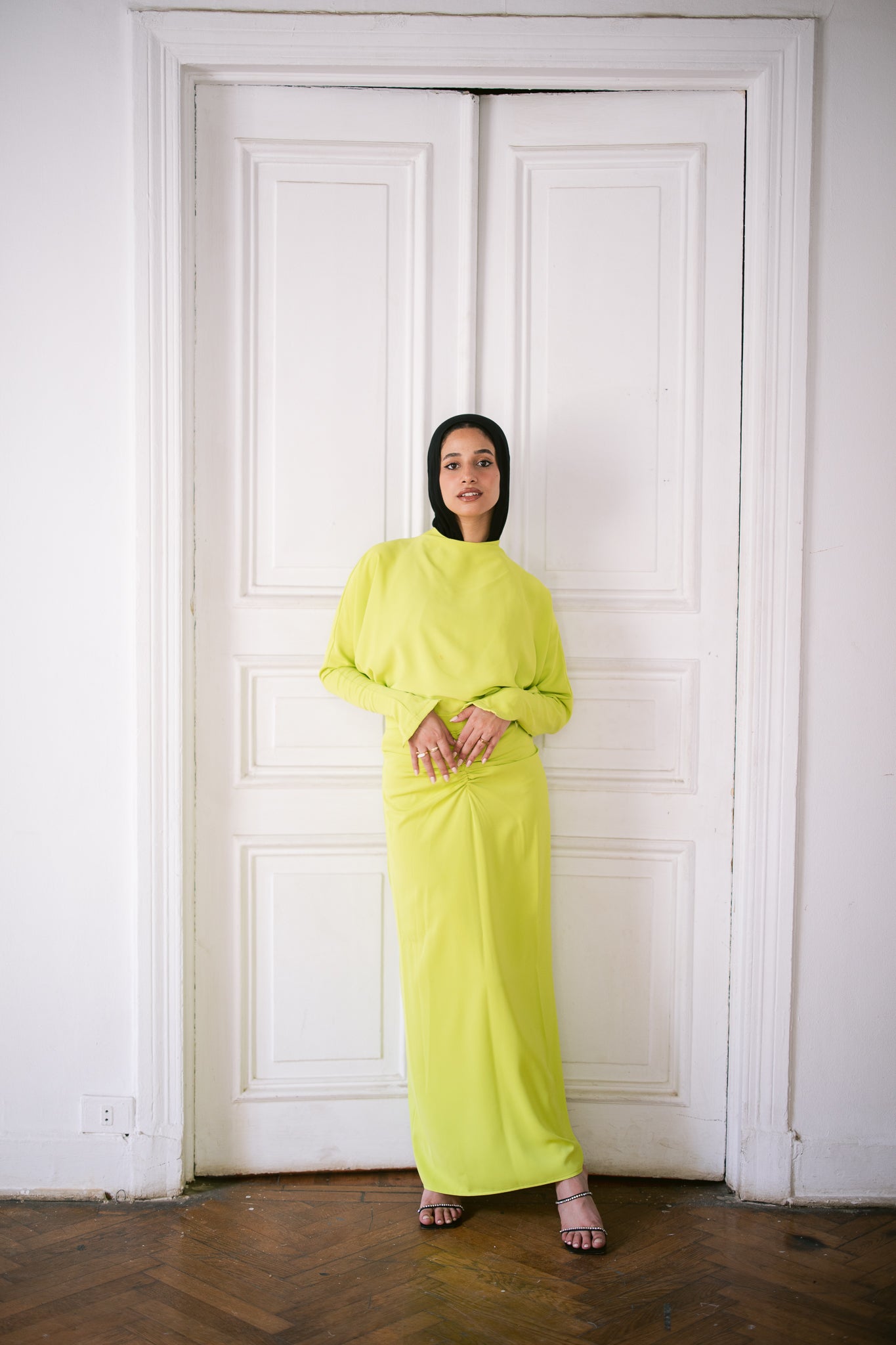 Ruched Maxi Skirt - Apple Green