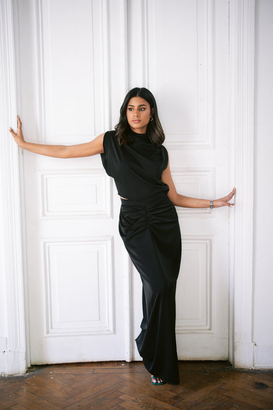 Ruched Maxi Skirt - Black