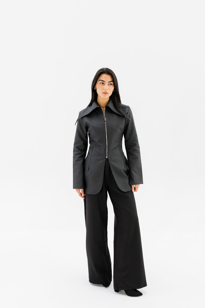 Fitted Leather Jacket - Black