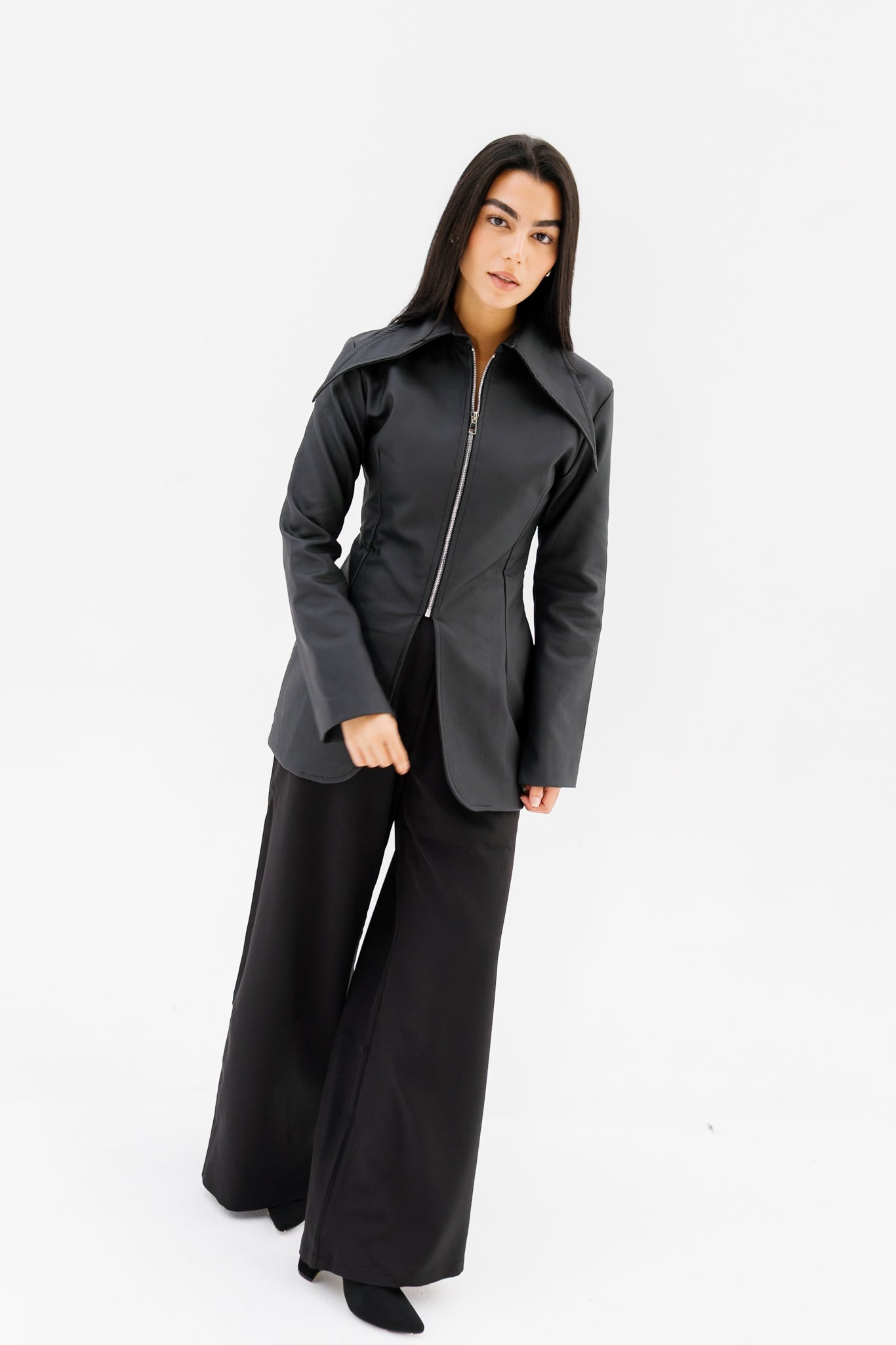 Fitted Leather Jacket - Black