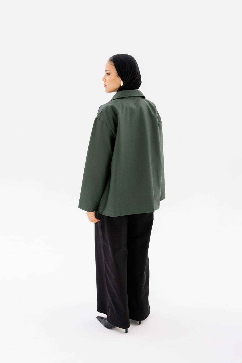 Oversized Leather Jacket - Olive