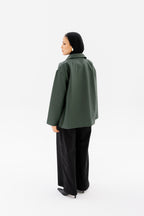 Oversized Leather Jacket - Olive