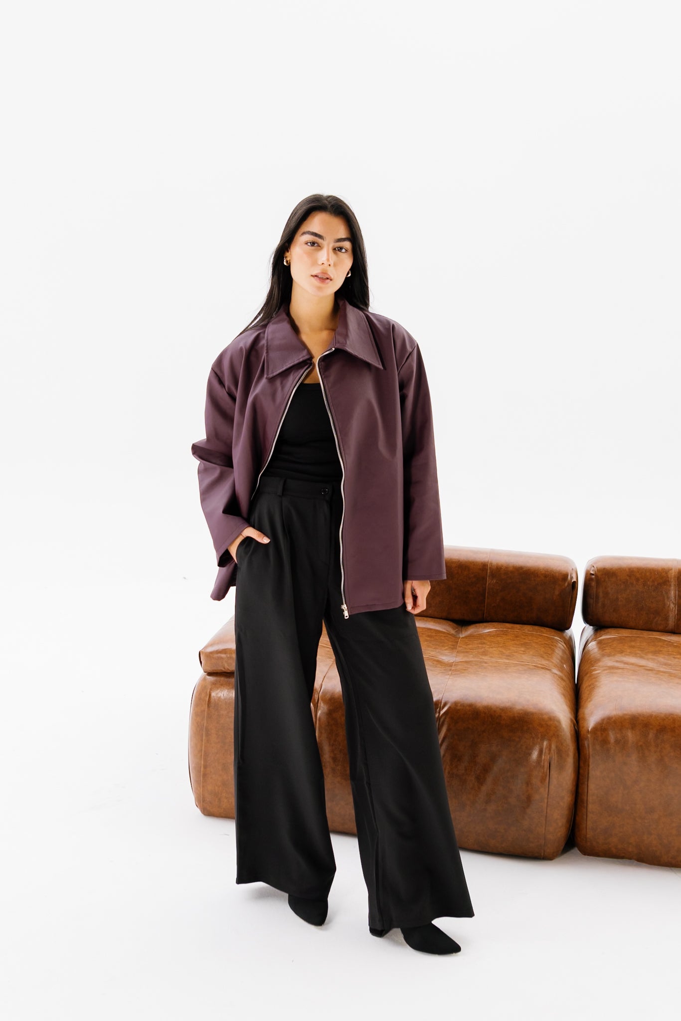 Oversized Leather Jacket - Burgundy