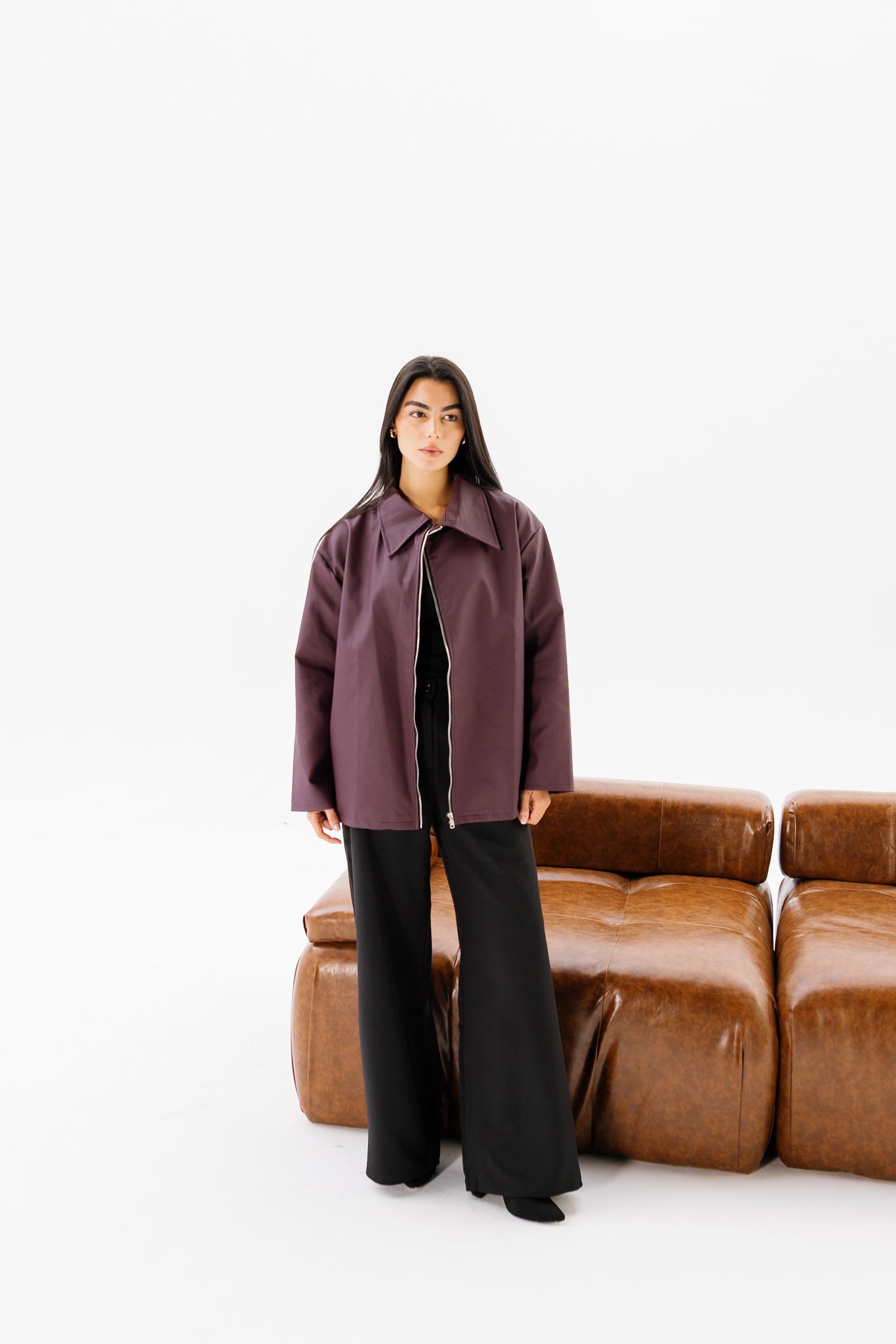 Oversized Leather Jacket - Burgundy