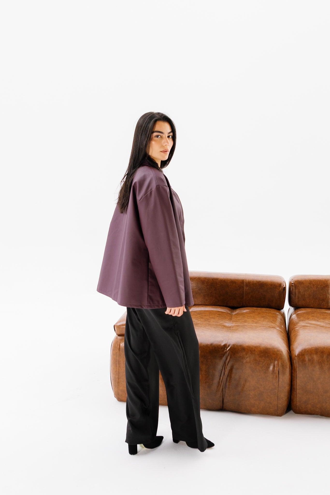 Oversized Leather Jacket - Burgundy