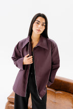 Oversized Leather Jacket - Burgundy