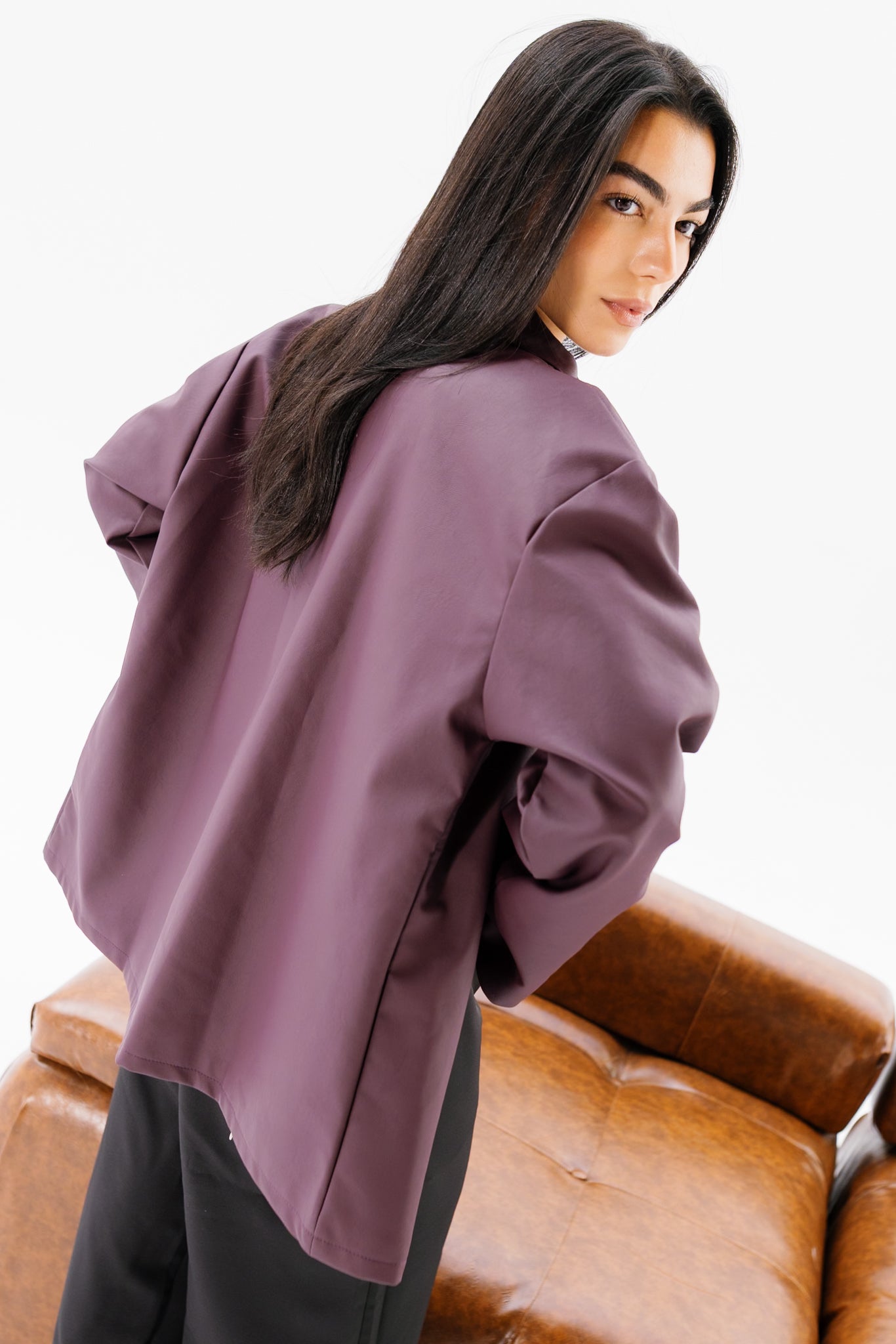 Oversized Leather Jacket - Burgundy