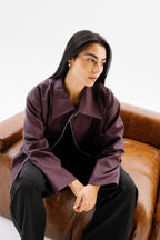 Oversized Leather Jacket - Burgundy