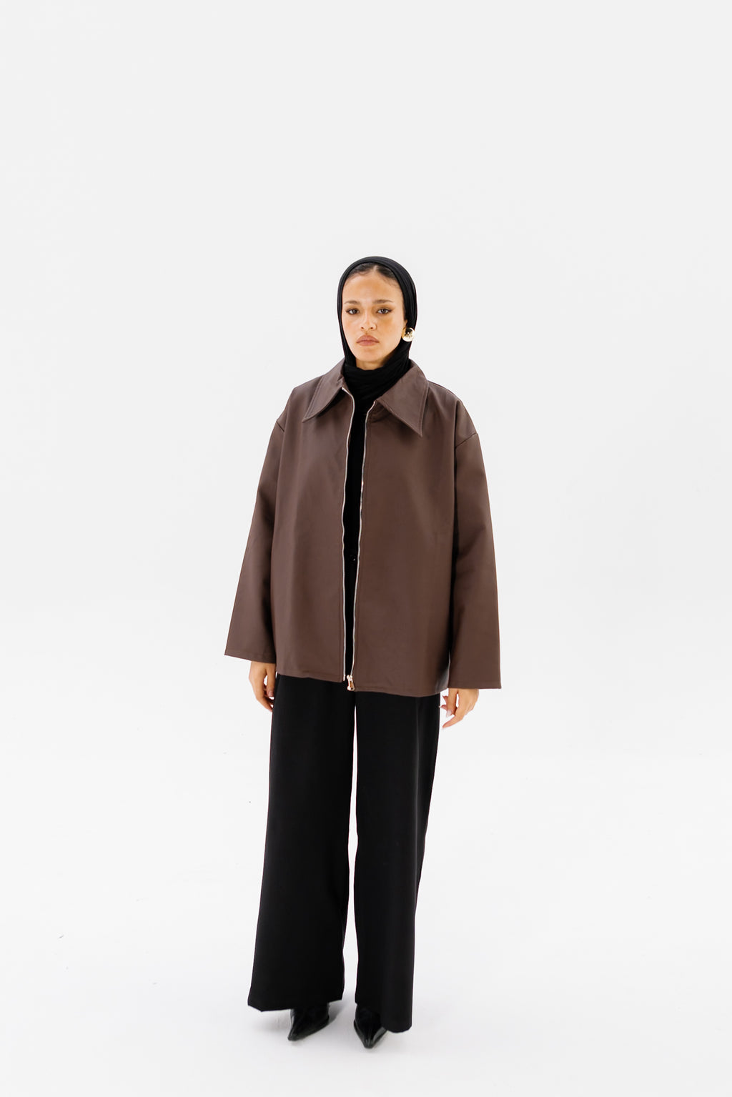 Oversized Leather Jacket - Brown