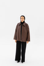 Oversized Leather Jacket - Brown