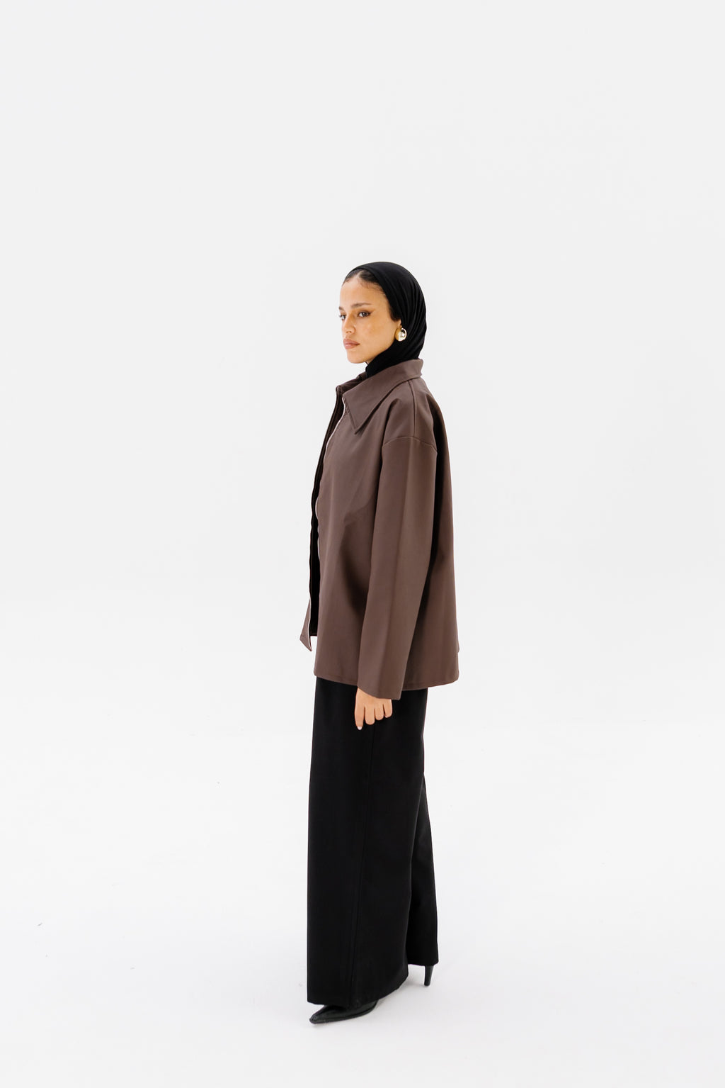 Oversized Leather Jacket - Brown