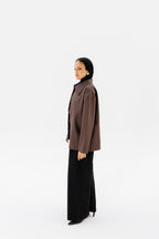 Oversized Leather Jacket - Brown