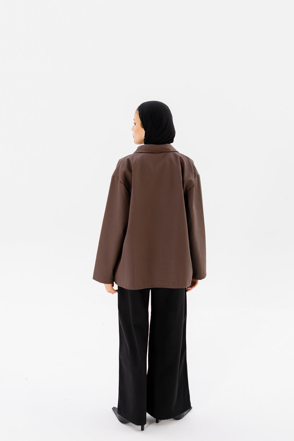 Oversized Leather Jacket - Brown