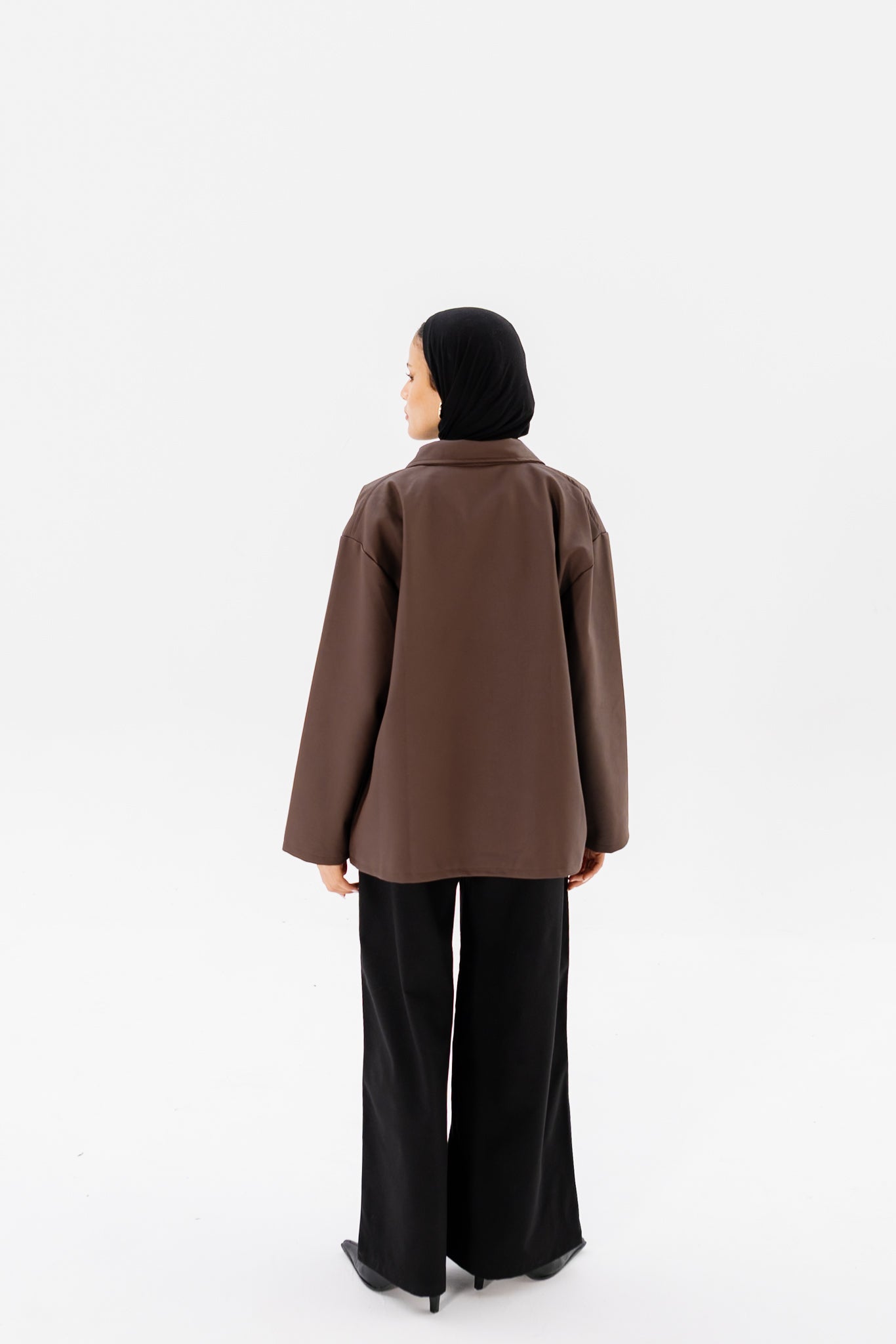 Oversized Leather Jacket - Brown