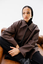 Oversized Leather Jacket - Brown