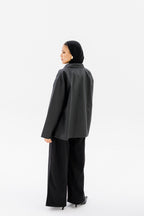 Oversized Leather Jacket - Black