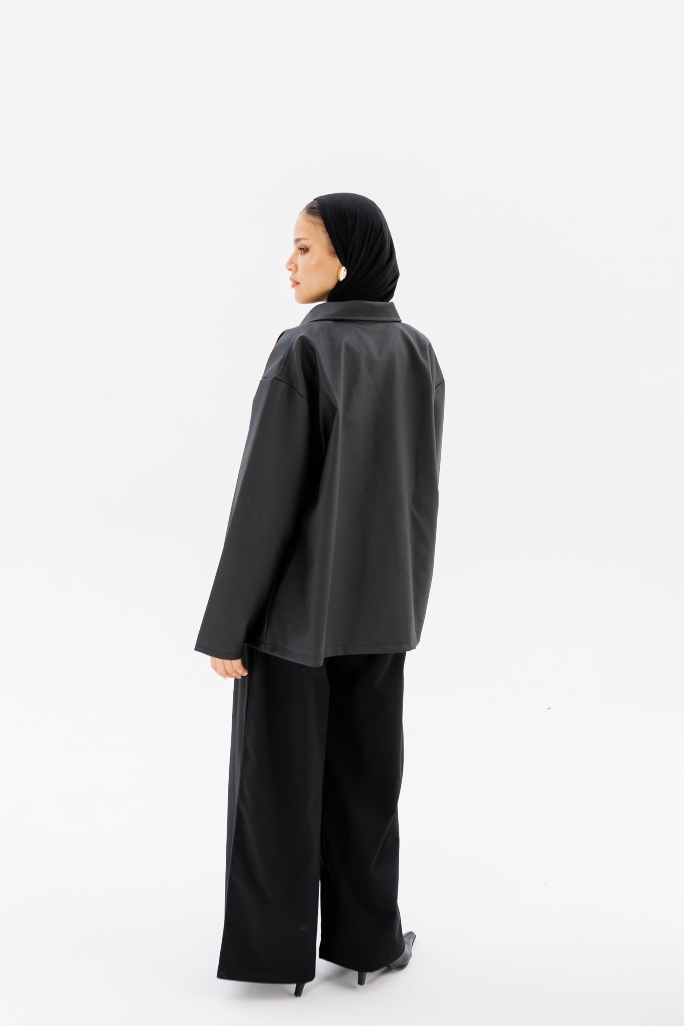 Oversized Leather Jacket - Black