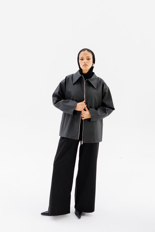 Oversized Leather Jacket - Black