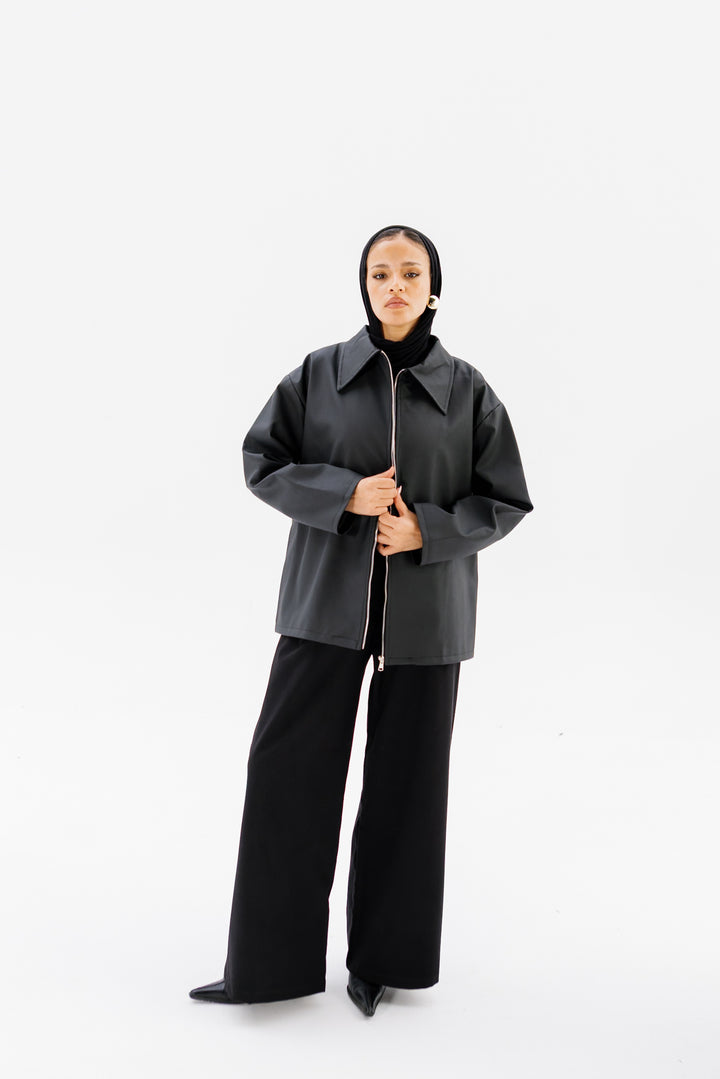 Oversized Leather Jacket - Black